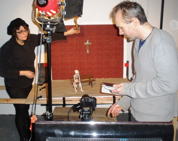 Tony frames & lights the opening shot, whilst Raven prepares the skeleton for action